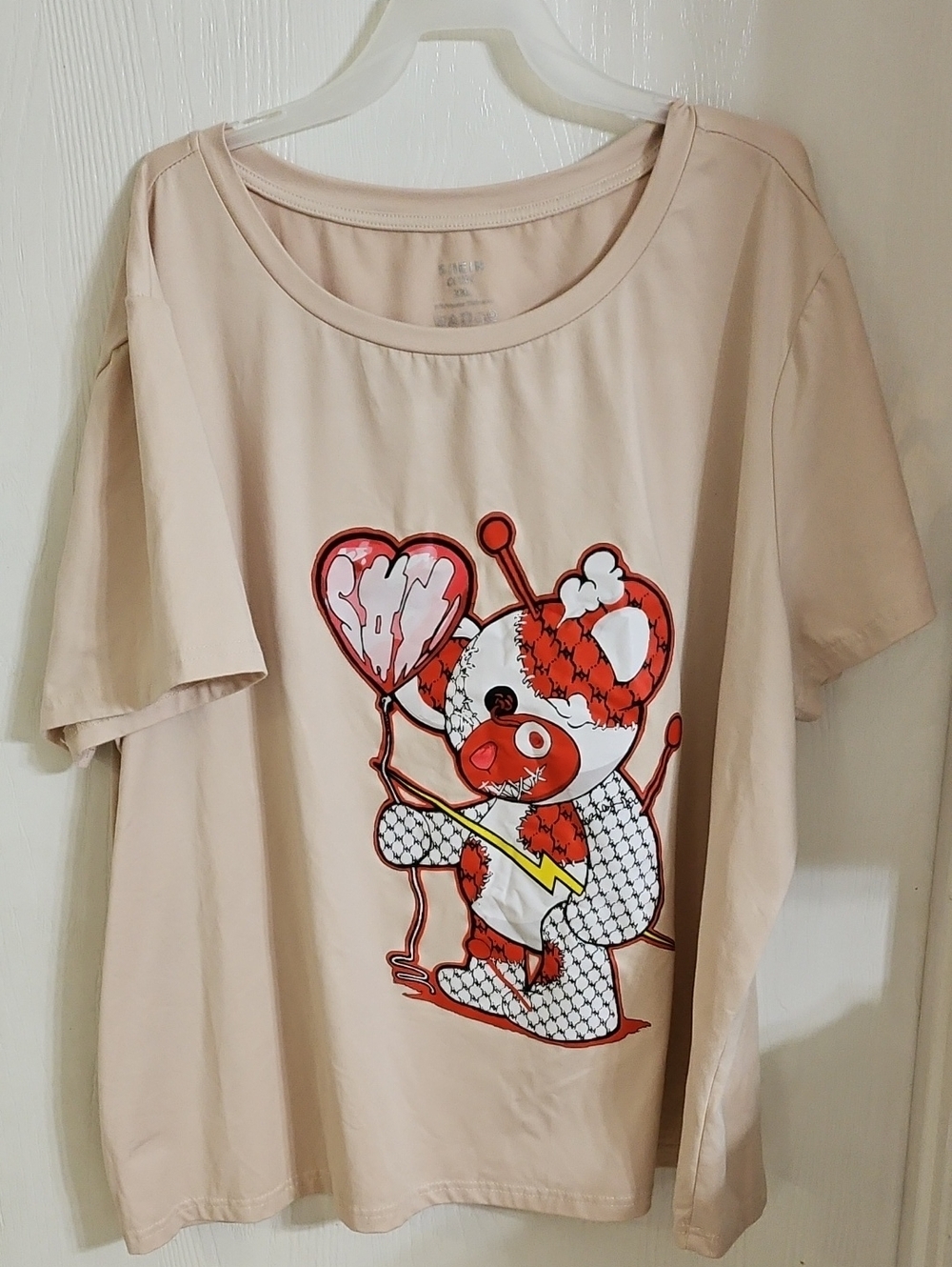 SHEIN Beige Crewneck Tee with Subtle Silver Print